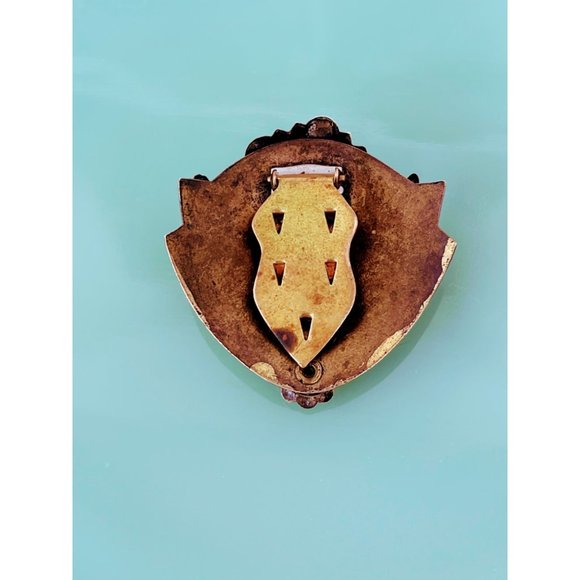 Antique Brass Flower Fur Clip Blue Rhinestone - Picture 2 of 6